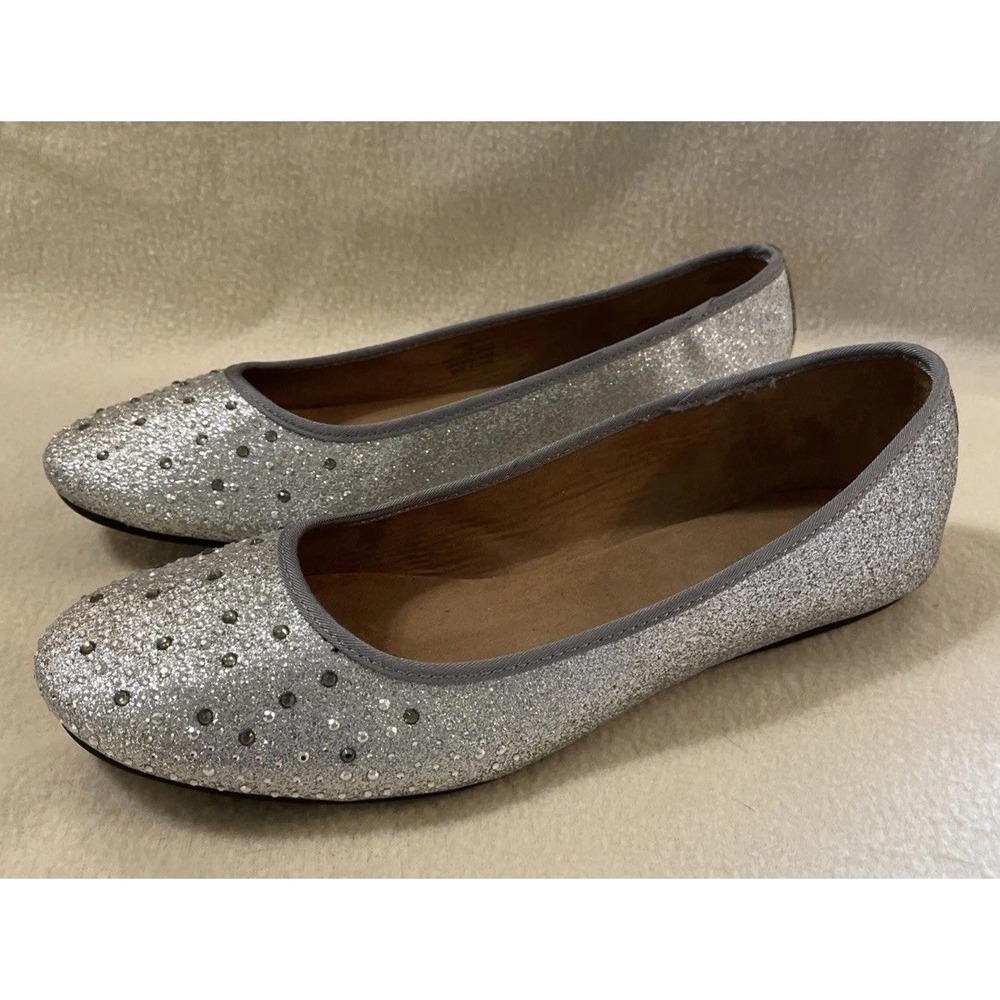NEW Style & Co Silver Flats Ballet Angelyn Shoes Glitter Embellished Women's 10